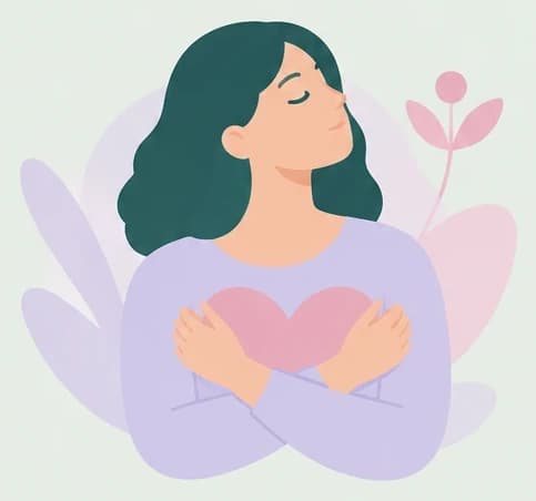 Mujer abrazando un corazón con ambas manos